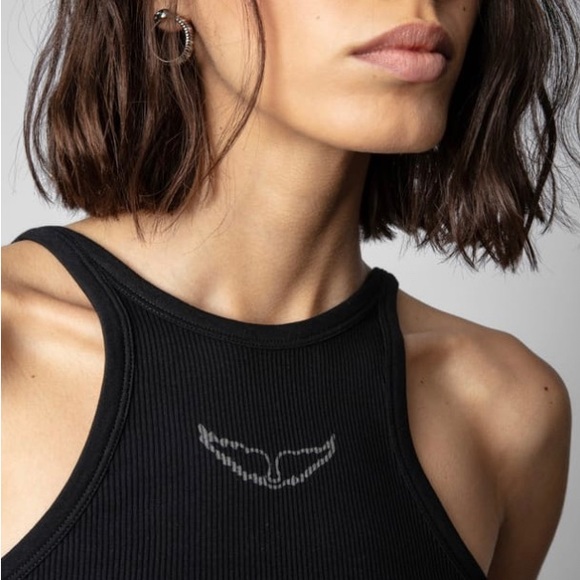 Zadig&Voltaire Alba Wing Ribbed Tank Top Black. S/S 2023 Collection 🖤 New w/tag - Picture 5 of 10